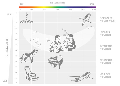 Audiogramm: Abbildung eines Audiogramms mit Erklärungen